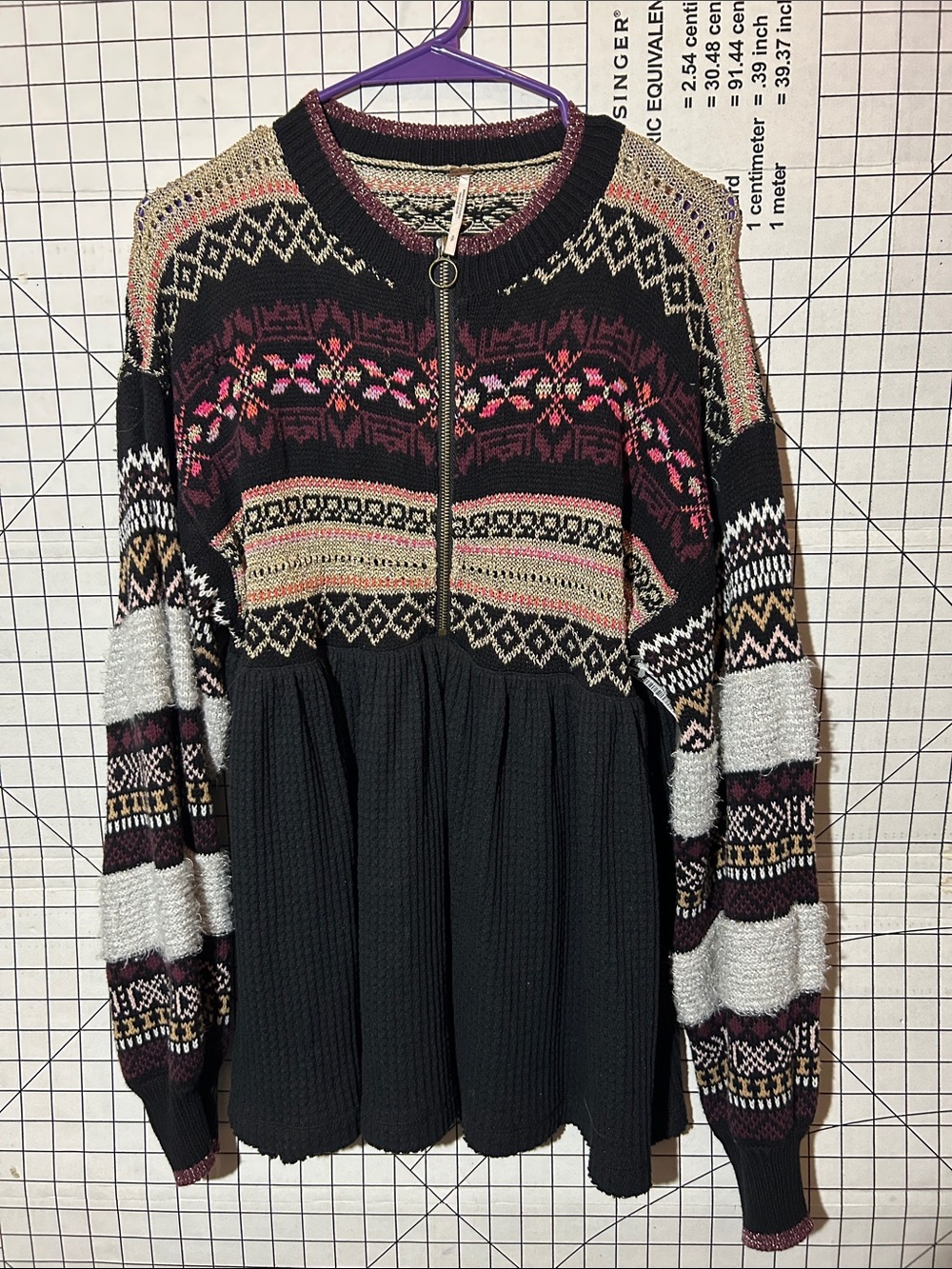 Free People Mixed Pattern Zip-Front Women's Sweater